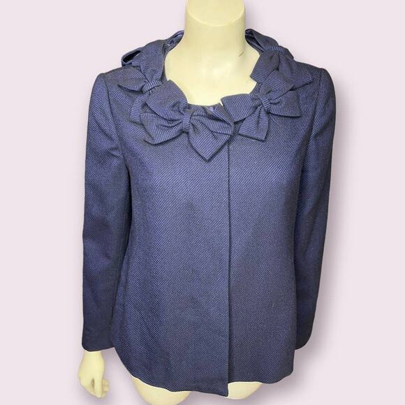 Rebecca Taylor Navy Wool Bow Collar Jacket - Picture 1 of 7